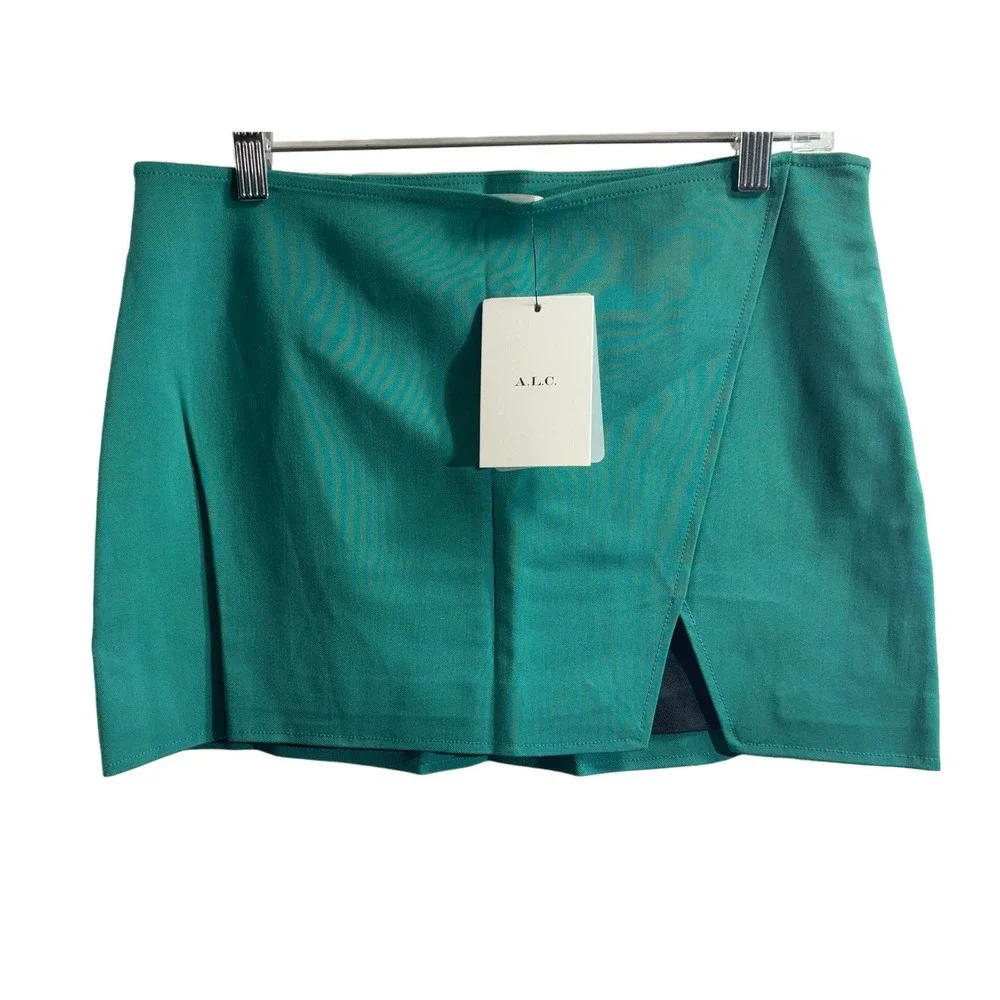 A.L.C NWT Rylee Jade‎ Crepe Faux Wrap Notched Hem Mini Skirt Size 4 MSRP $395